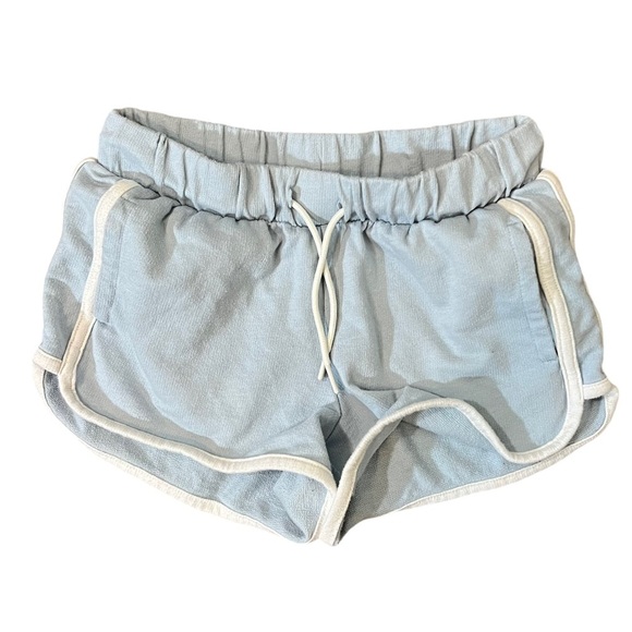 Old Navy Light Blue Knit Shorts Size Medium 8 White Stripes Pull On Drawstrings - Picture 1 of 3